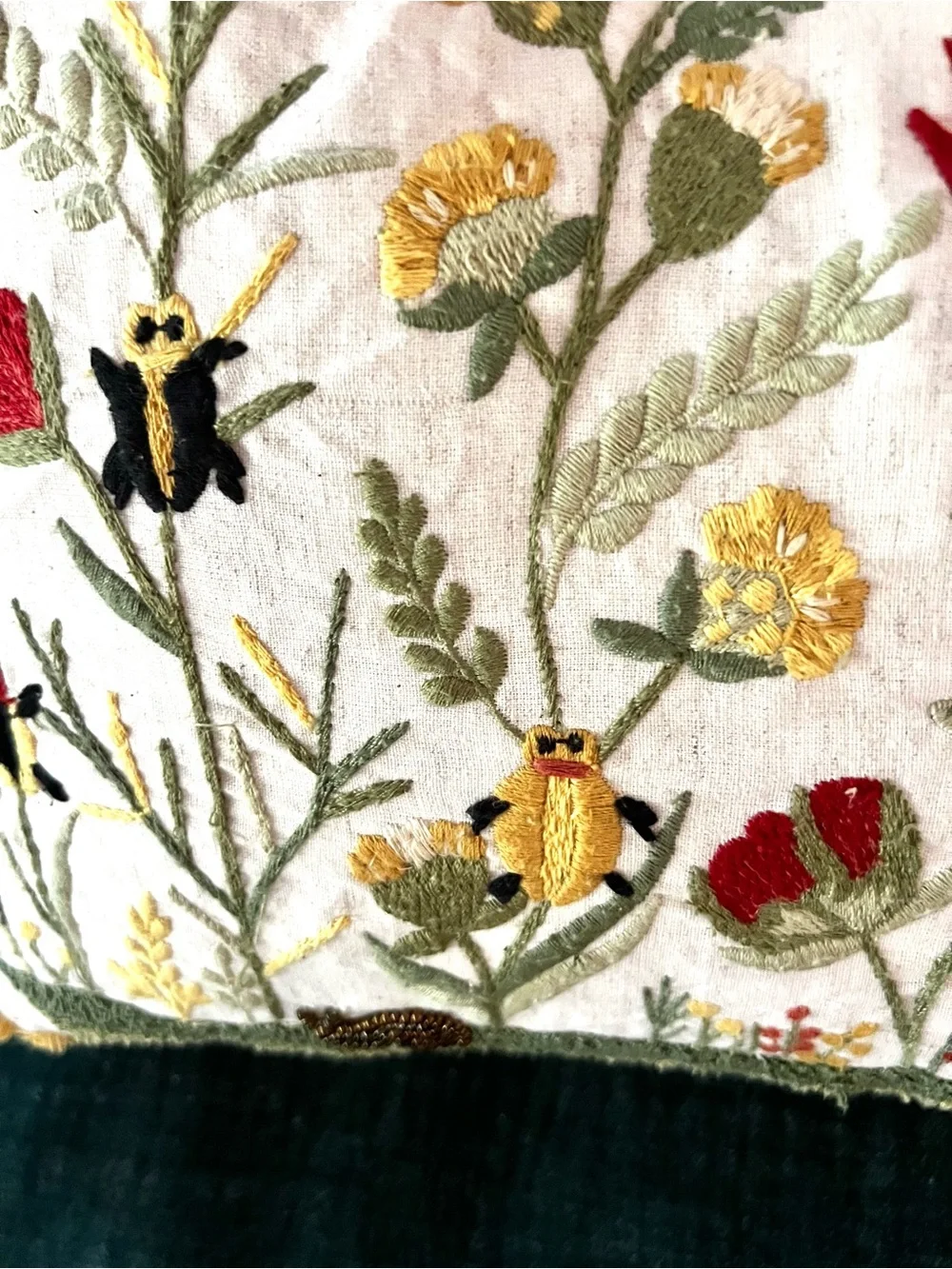 Pier 1 Embroidered Flora & Fauna Pillow Folk Art, Cottagecore ,Lovely,Size 14x14